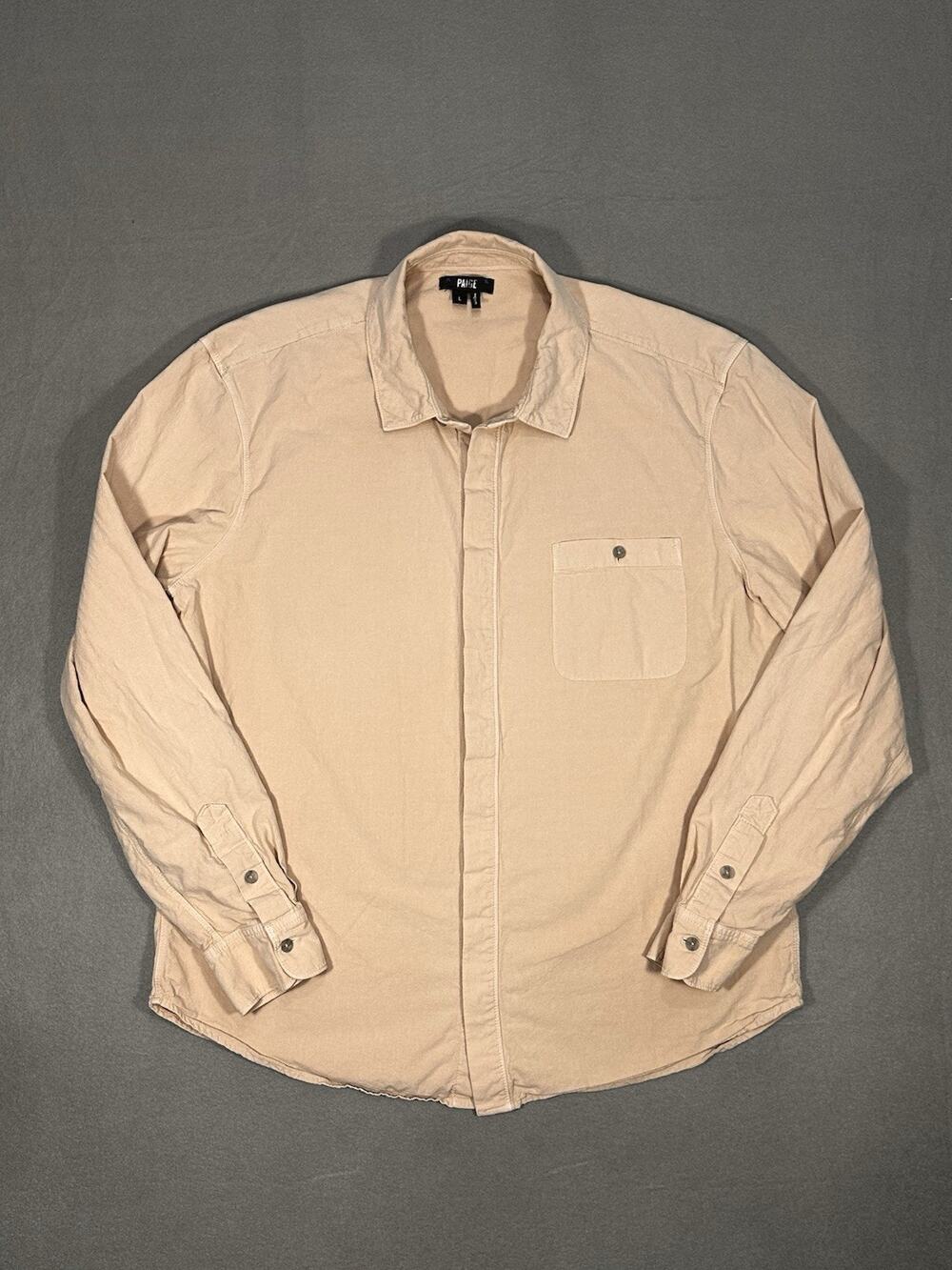 PAIGE Gregory Men’s Large Sunset Sand Cotton Long Sleeve Button Shirt